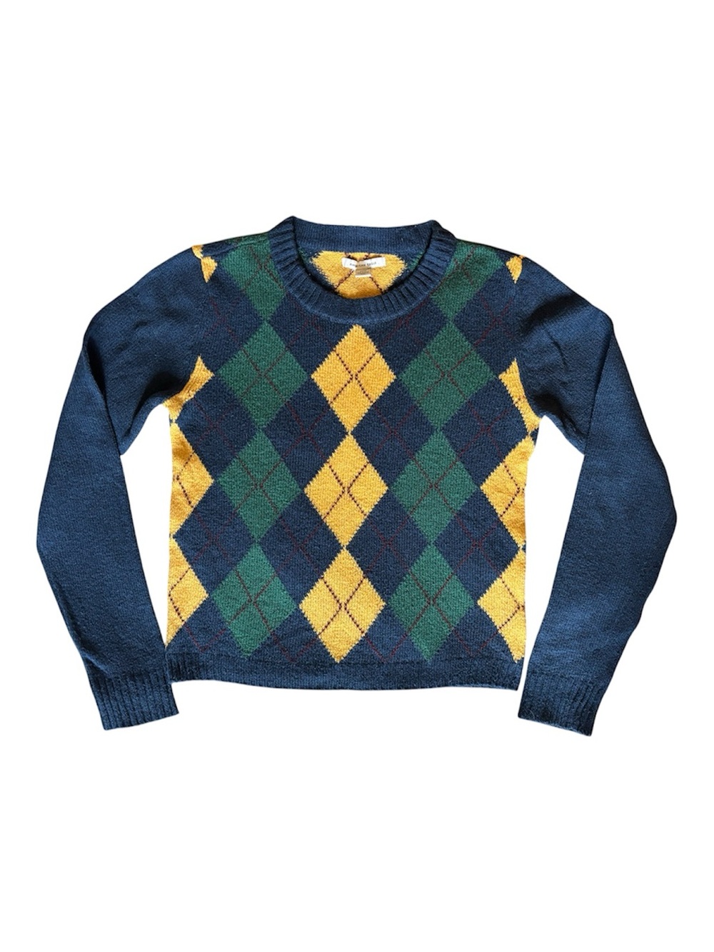 American Eagle Argyle Knit Sweater Navy
Yellow Green Size S